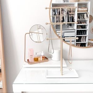 Gold brass and white 3 tiered jewelry stand